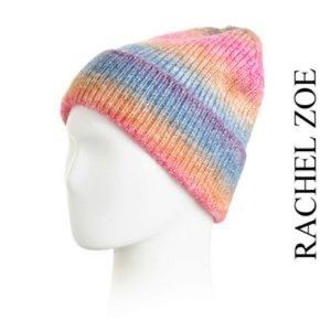 BNWT Rachel Zoe Blue Pink Space Dye Ombre Knit Beanie Hat Wool Blend